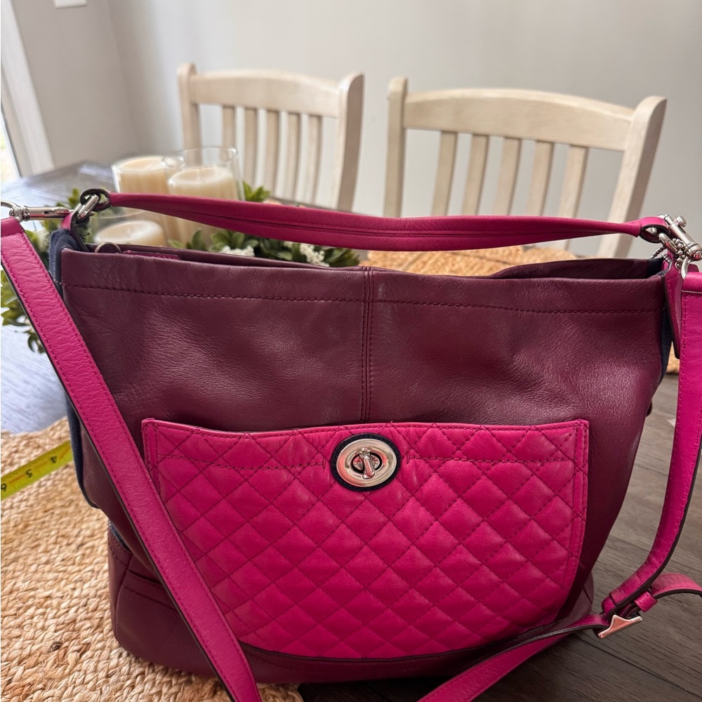 Coach Burgundy Leather Handbag colorblock
